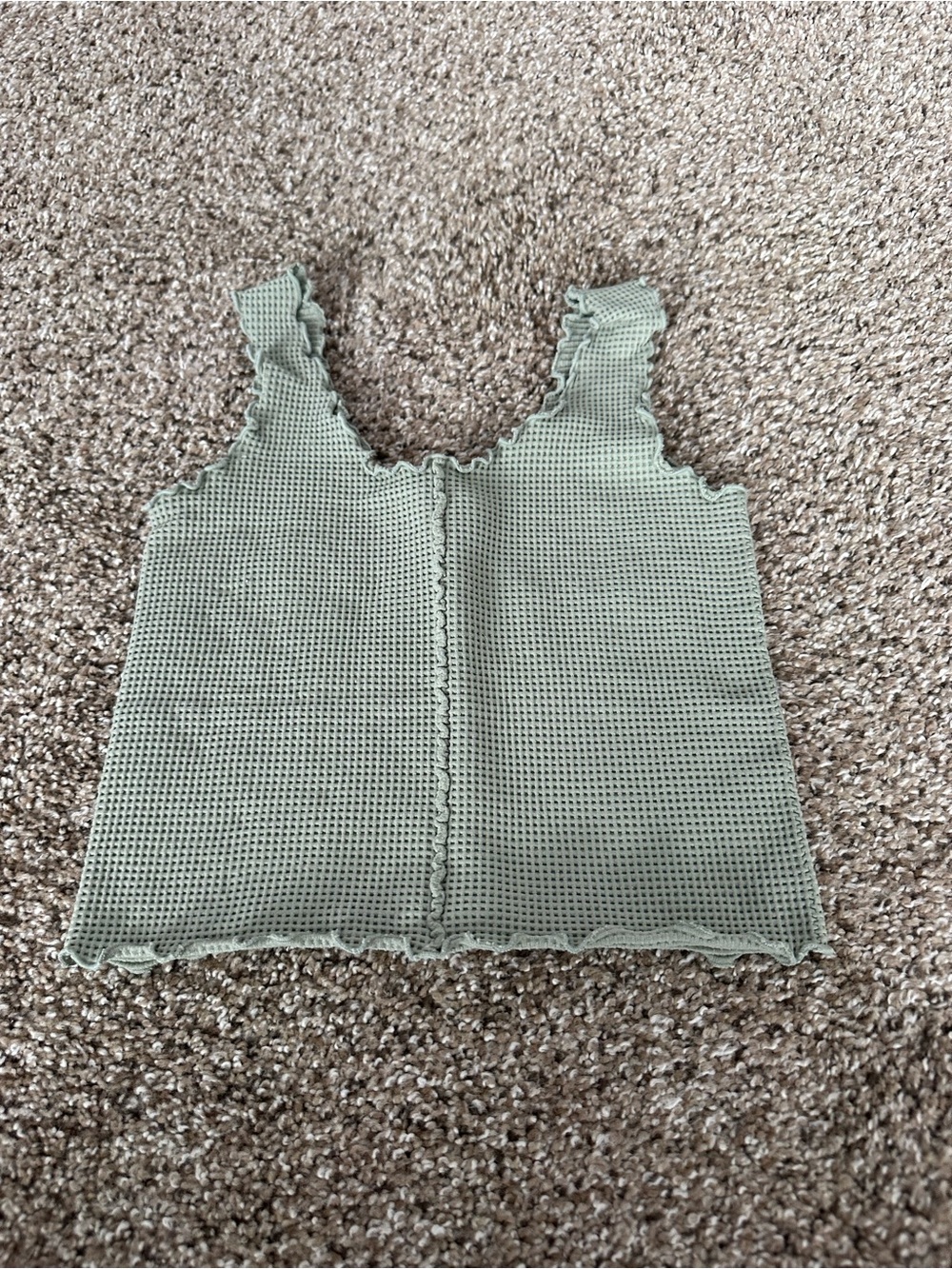 Sage Green Ribbed Lettuce-Edge Crop Tank